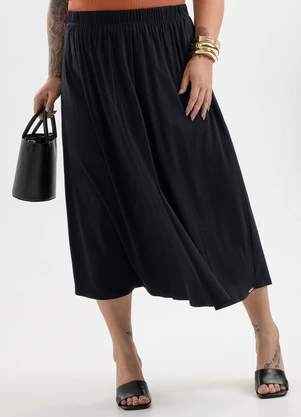 Cativa Plus Size - Saia Midi Plus Size em Viscose com Elastano Preto - CATIVA PLUS SIZE