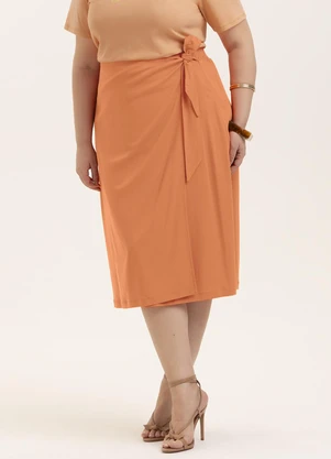 Cativa - Saia Midi Plus Size em Viscose Laranja - CATIVA