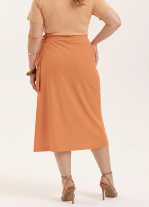Cativa - Saia Midi Plus Size em Viscose Laranja - CATIVA
