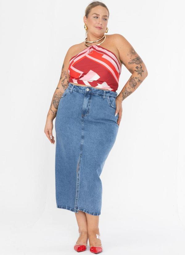La Tay - Saia Midi Plus Size Jeans Azul