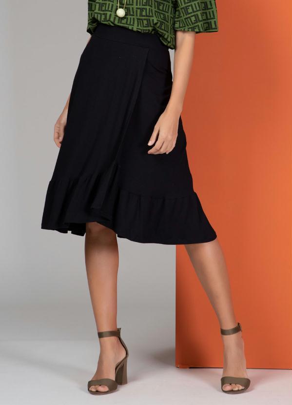 Quintess - Saia Midi Preta com Recorte Frontal