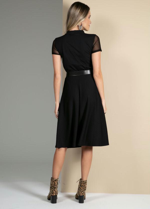 Quintess - Saia Midi Preta Evasê com Elástico na Cintura 6