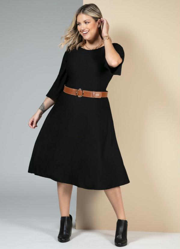 Quintess - Saia Midi Preta Evasê com Elástico na Cintura 9