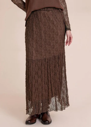 Angel - Saia Midi Renda Marrom - ANGEL