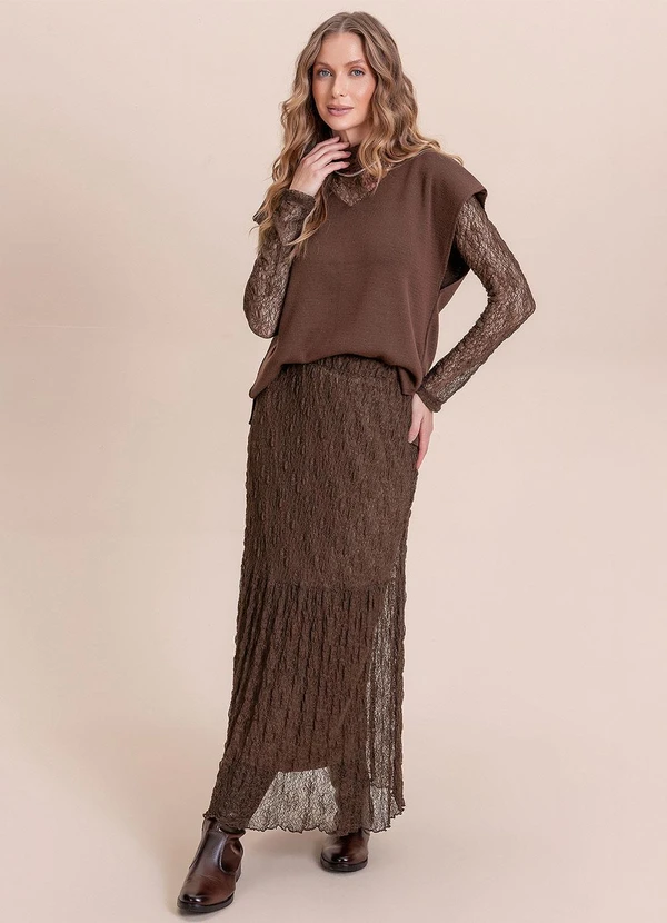 Angel - Saia Midi Renda Marrom 3
