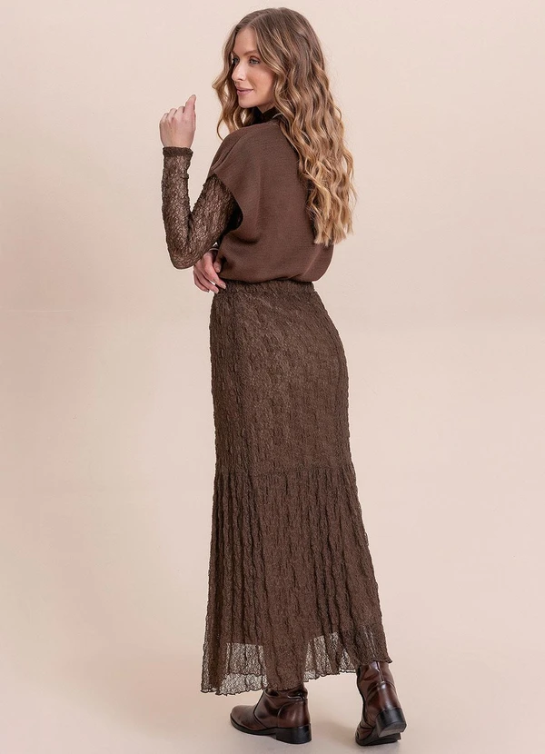 Angel - Saia Midi Renda Marrom 4