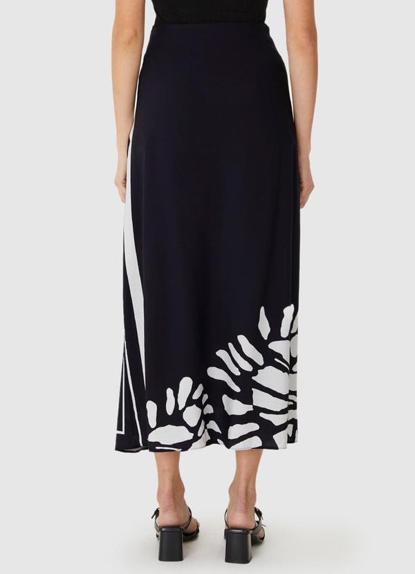 Malwee - Saia Mídi Reta Abstrata Preto 2