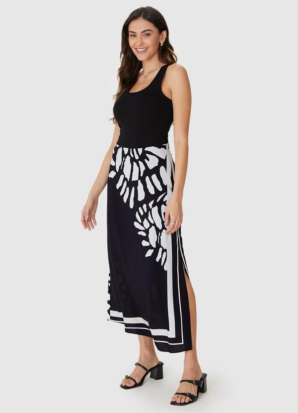 Malwee - Saia Mídi Reta Abstrata Preto 4