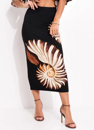 Farm - Saia Midi Reta Amonita Preto - FARM