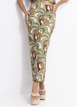 Farm - Saia Midi Reta Bananada de Tucano Bege - FARM