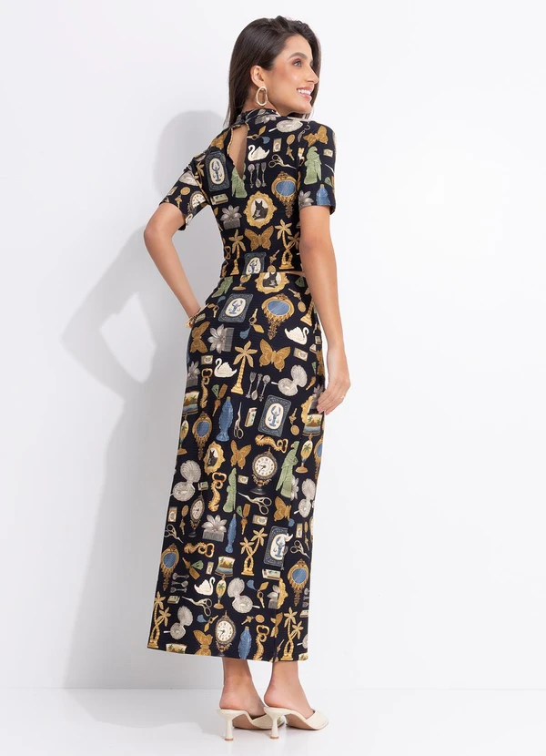 Farm - Saia Midi Reta Bibelo Preto 2