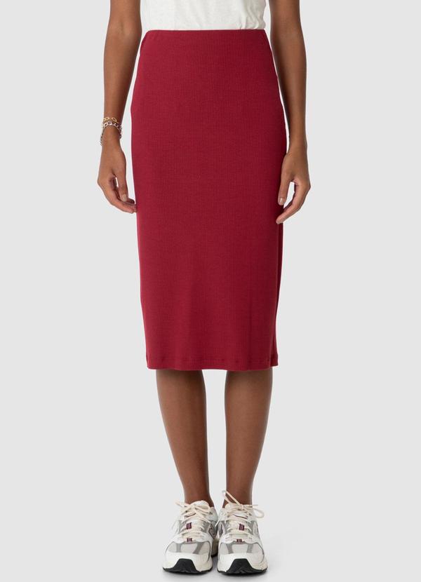 Malwee - Saia Midi Reta Canelada Vermelho