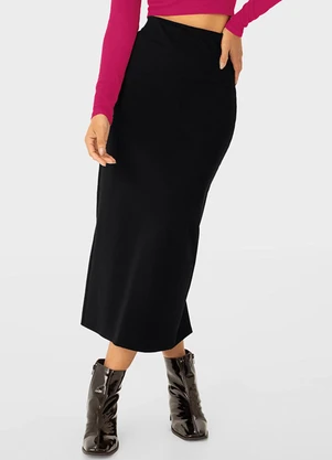 Enfim - Saia Midi Reta com Fenda Preto - ENFIM