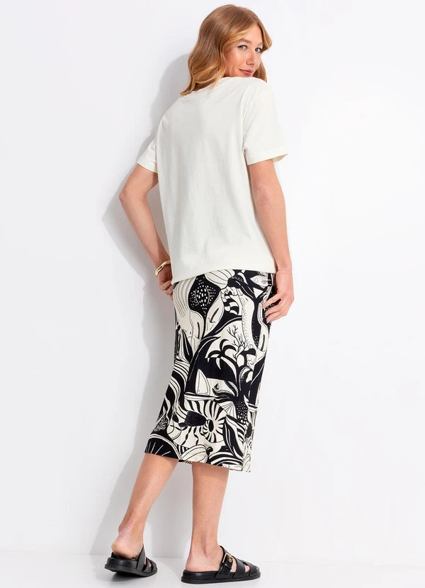 Farm - Saia Midi Reta Festa de Mar Bege 4