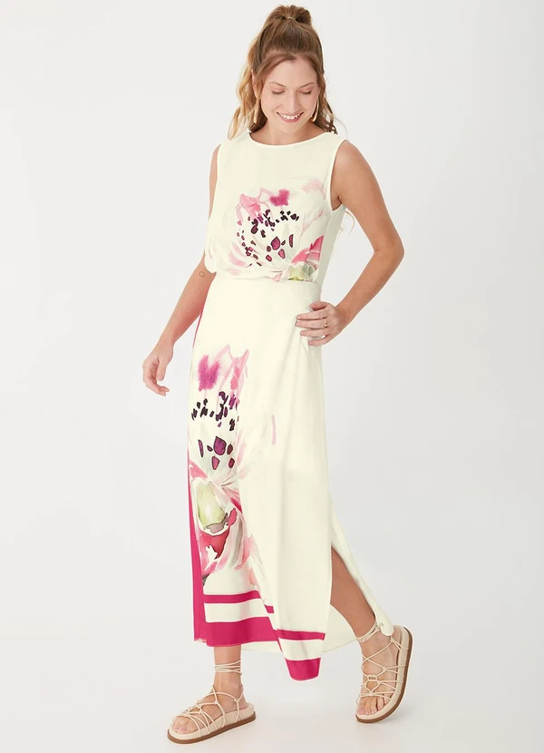 Malwee - Saia Mídi Reta Floral Off White 5