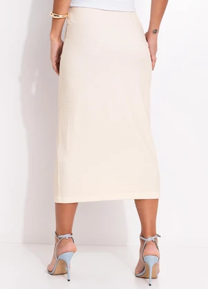 Farm - Saia Midi Reta Maxi Estrelicia Bege - FARM