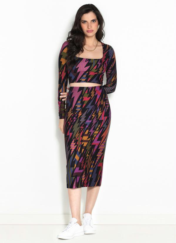 Farm - Saia Midi Reta Raios de Moletinho Estampada 3