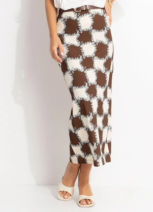 Farm - Saia Midi Reta Ritmo Carioca Bege - FARM