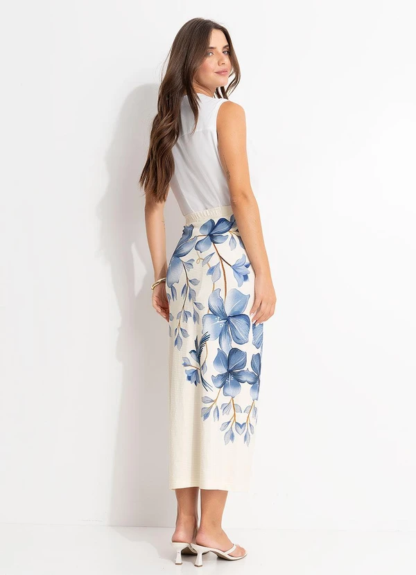 Farm - Saia Midi Reta Voo em Flor Bege 2