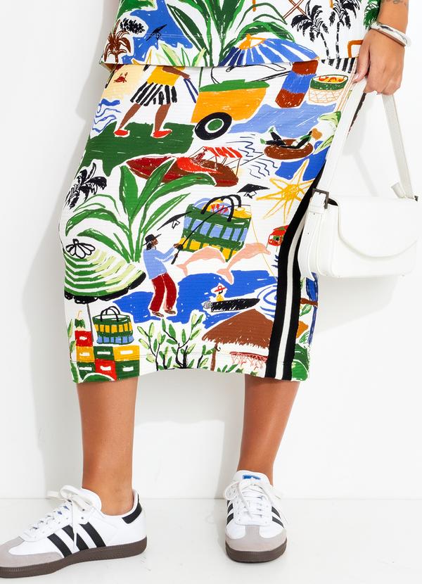 Farm - Saia Midi Retilinea em Viscose Off White 11