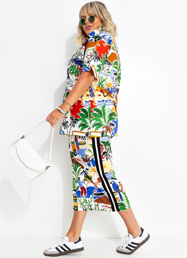 Farm - Saia Midi Retilinea em Viscose Off White 16