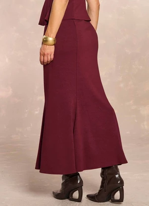 Doce Trama - Saia Midi Retrô Glam em Bodycon Roxo - DOCE TRAMA