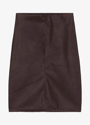 Endless - Saia Midi Sintético com Fenda Marrom - ENDLESS