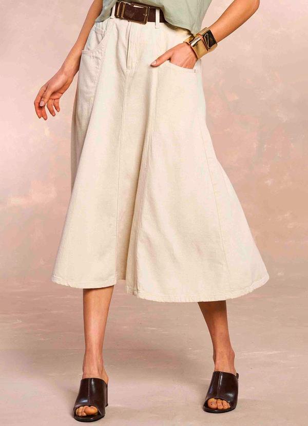Doce Trama - Saia Midi Soft Garden em Linho Branco