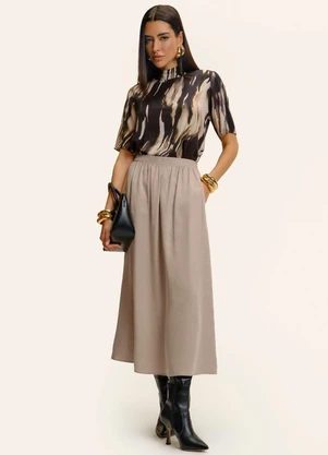 Endless - Saia Midi Tencel Twill Feminina Marrom - ENDLESS