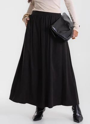 Endless - Saia Midi Tencel Twill Feminina Preto - ENDLESS