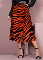 Saia Midi Tigre Laranja com Fenda