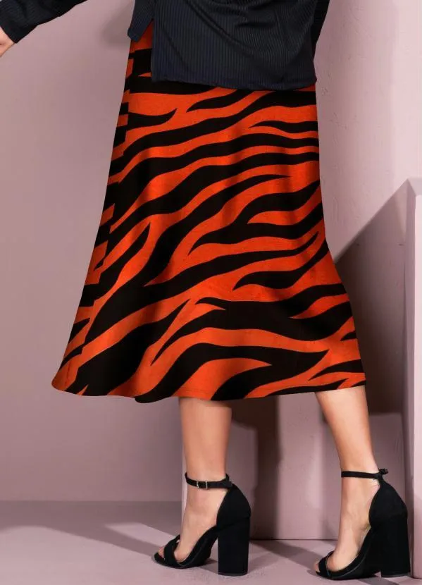 Quintess - Saia Midi Tigre Laranja com Fenda 2