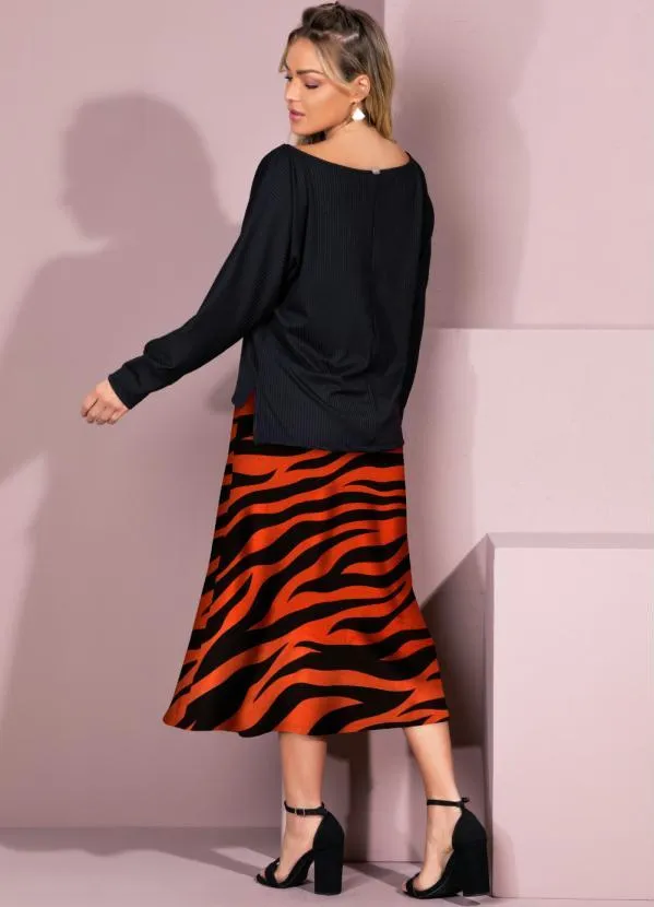 Quintess - Saia Midi Tigre Laranja com Fenda 4