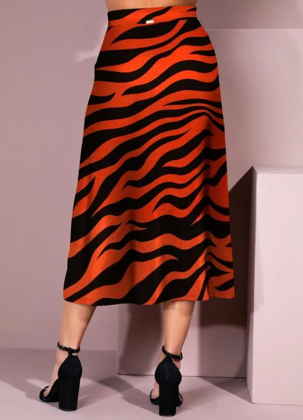Quintess - Saia Midi Tigre Laranja com Fenda 6