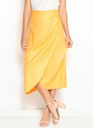 Hering - Saia Midi Transpassada de Viscose Laranja - HERING