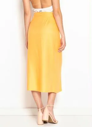 Hering - Saia Midi Transpassada de Viscose Laranja - HERING