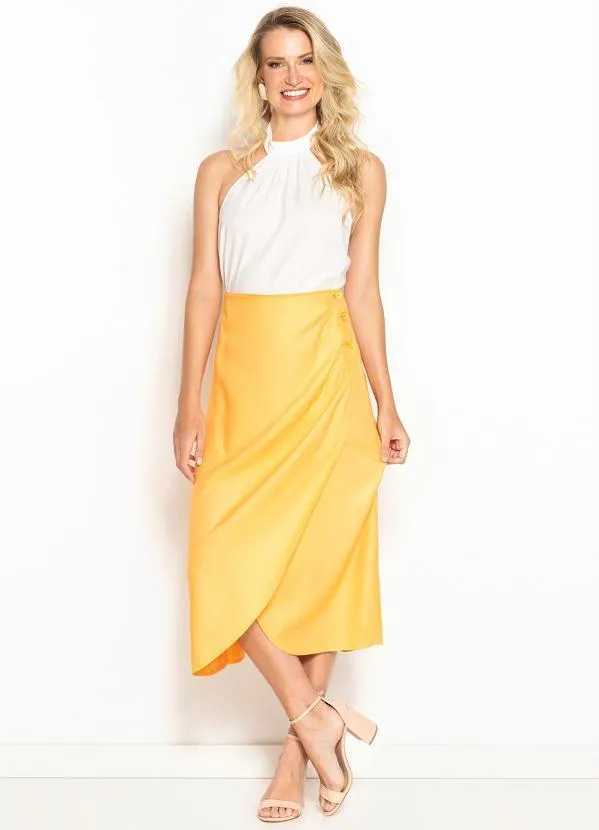Hering - Saia Midi Transpassada de Viscose Laranja 3