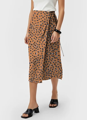 Dianna - Saia Midi Transpassada Estampada Bege - DIANNA