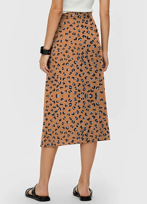 Dianna - Saia Midi Transpassada Estampada Bege - DIANNA