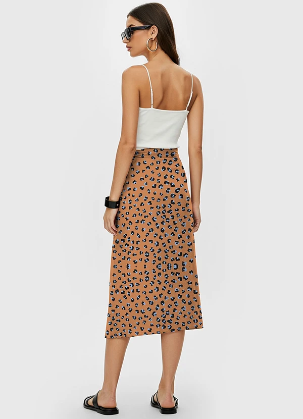 Dianna - Saia Midi Transpassada Estampada Bege 5