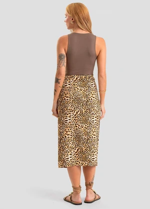Dianna - Saia Midi Transpassada Estampada Marrom - DIANNA