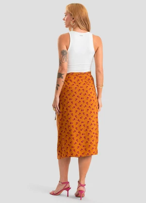 Dianna - Saia Midi Transpassada Estampada Marrom - DIANNA
