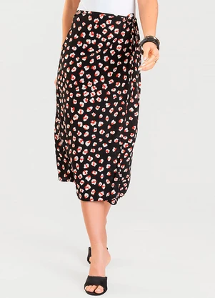 Dianna - Saia Midi Transpassada Estampada Preto - DIANNA