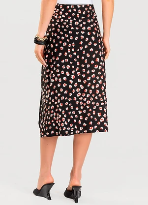 Dianna - Saia Midi Transpassada Estampada Preto - DIANNA