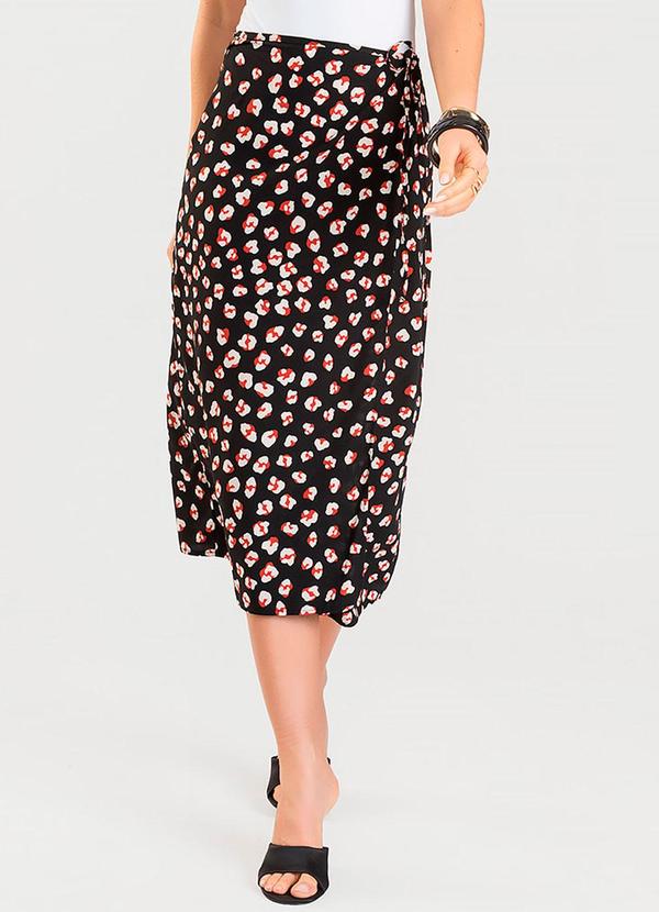 Dianna - Saia Midi Transpassada Estampada Preto 1