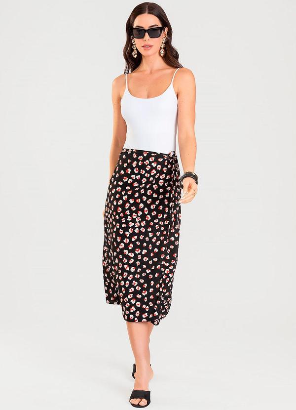 Dianna - Saia Midi Transpassada Estampada Preto 3