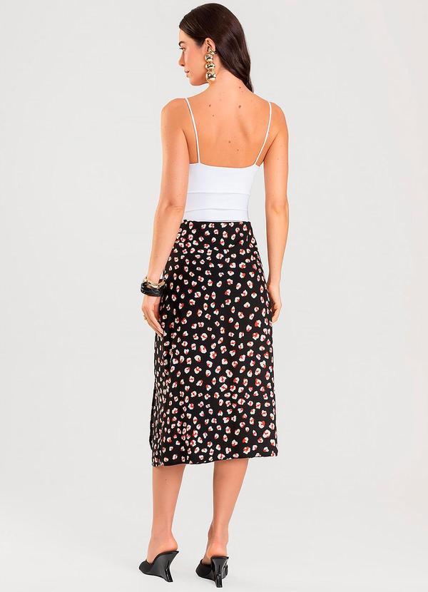 Dianna - Saia Midi Transpassada Estampada Preto 5