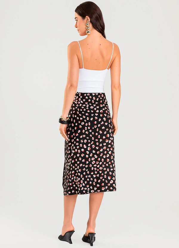 Dianna - Saia Midi Transpassada Estampada Preto 5