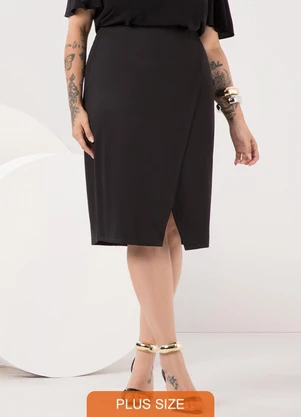 Lunender Mais Mulher - Saia Midi Transpassada Plus Size Diagonal Preto - LUNENDER MAIS MULHER