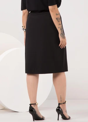 Lunender Mais Mulher - Saia Midi Transpassada Plus Size Diagonal Preto - LUNENDER MAIS MULHER